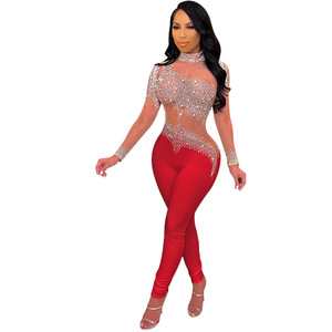Combinaison à paillettes grande taille, dernière collection printemps, <span class=keywords><strong>manches</strong></span> <span class=keywords><strong>longues</strong></span>, combinaison pour femmes, mode perlée, combinaisons pour femmes, playsuits - Product Image 2