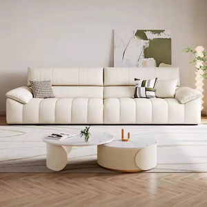 Juego de sofá de cuero crema minimalista italiano, piel de vaca de primera capa con modelo de red roja para hotel pequeño, sala de estar, apartamento - Product Image 1