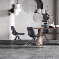 [En stock] Chaise de salle à manger nordique moderne minimaliste en métal avec revêtement en cuir noir, design sans accoudoirs, pour usage domestique, chaise de salle à manger de luxe
