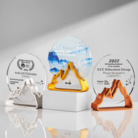 Trophée en métal avec base rouge et argent doré personnalisable JN Trophée en verre rond et vierge en forme de montagne