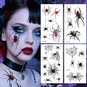 สติกเกอร์ลายสยองขวัญฮาโลวีนสติกเกอร์รอยสักรูปแมงมุมสีดำกันน้ำพิมพ์ลายสติกเกอร์สักชั่วคราว - Product Image 3