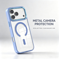 Coque de téléphone antichoc transparente en TPU et PC avec cadre d'appareil photo magnétique en métal pour iPhone 18 Pro Max 17 Pro 16 15 – Vente en gros