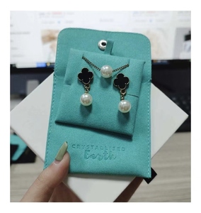 Custom Logo Microfiber Snap Button Jewelry Bag for Earrings Rings Necklace with Insert Pad Jewelry <b>Pouch</b> - Product Image 1