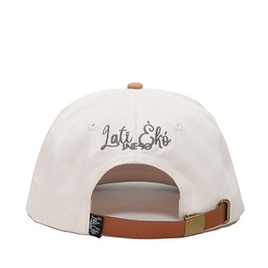 OEM Custom Logo 5 Panel Unstructured Flat Brim Snapback Cap Cotton Contrast Color Embroidery Patch <b>Hat</b> With Leather Metal Buckle - Product Image 6