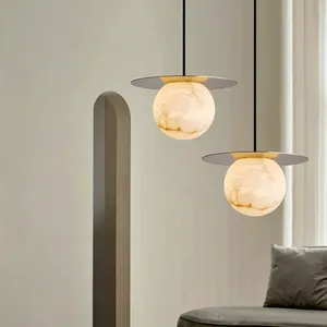 Lampadario <span class=keywords><strong>a</strong></span> <span class=keywords><strong>Sospensione</strong></span> Nordico in Rame Dorato di Alta Gamma con Paralume in Marmo per Illuminazione di Villa, <span class=keywords><strong>Camera</strong></span> da <span class=keywords><strong>Letto</strong></span> e Ingresso - Product Image 1