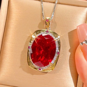 High Quality 15*20-10-12mm Red Cubic Zirconia Vintage Fashion Wholesale <b>Set</b> Eco-friendly Copper Gold Plated Jewelry <b>Set</b> - Product Image 4