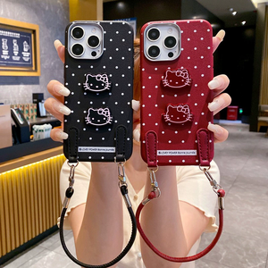 Cartoon Polka Dot cho iPhone 16 trường hợp điện thoại với Dễ Thương Vải Thiều mô hình chống thả bảo vệ dây đeo cổ tay bìa - Product Image 3