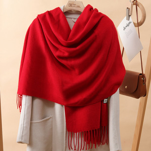 2024 thiết kế mùa Đông Len Khăn Phụ nữ dày ấm Pashmina khăn choàng kết thúc tốt đẹp rắn màu tua Lady chăn - Product Image 3