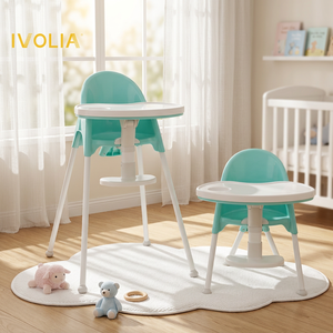 Chaise haute bébé en promotion, pliage à un bouton, structure stable, réglage en hauteur, conforme EN14988, chaise de repas en plastique et métal - Product Image 1