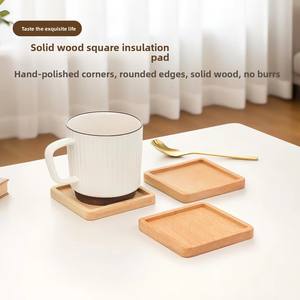 แผ่นรองแก้วไม้เนื้อแข็ง รูปทรงกลม/สี่เหลี่ยม รับทำโลโก้ตามสั่ง สำหรับวางแก้วชา กาแฟ ป้องกันความร้อน - Product Image 3