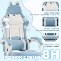 Chaise de jeu ergonomique en cuir avec oreilles de chat, coussin à ressorts ensachés, massage lombaire et appui-tête, pour filles et adultes