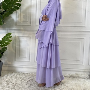 High Repurchase Rates Chiffon Layered Dubai Open Abaya <b>Dress</b> Islamic Clothing 1896# - Product Image 4