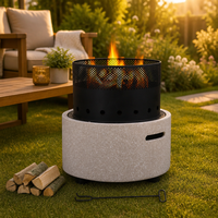 Brasero cylindrique MGO en pierre terrazzo, mobilier d'extérieur moderne, cheminée avec bûches pour jardin, terrasse, patio