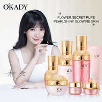 Kit de Soin Visage Fleur Secret Perle Pure Dame Vitamine C E Nettoyant Tonique Sérum Anti-Âge Luxe 7 Pièces
