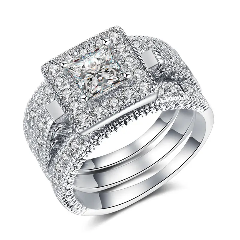 स्टाइलिश Mens हीरे की अंगूठी, हीरे के गहने की अंगूठी के लिए पुरुषों, mens शादी के छल्ले के साथ Inlaid जिक्रोन 1 सेट 3 PCS आकार 6-10