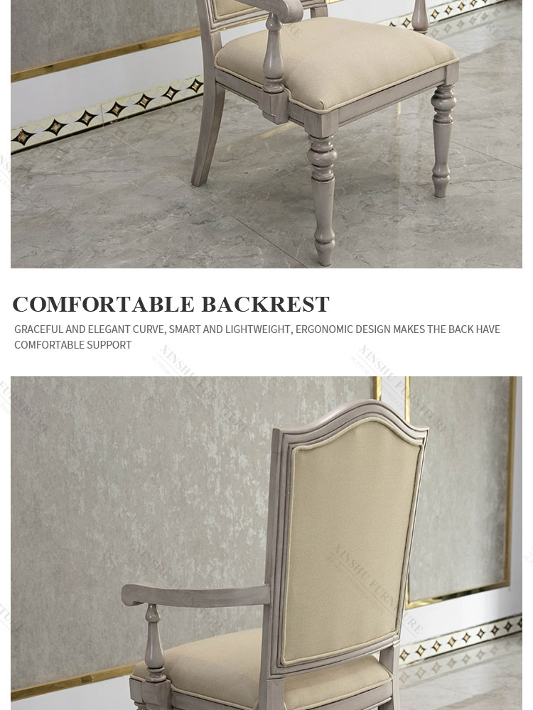 American Nordic Family DiningTtable Chair Retro Back Chair 2021 New Full Solid Wood Armrest Cloth Dining Chair