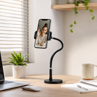 Support de téléphone portable réglable en fer et acier inoxydable avec bras flexible col de cygne pour microphone