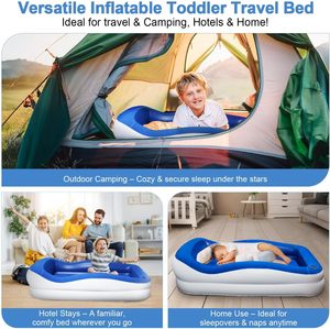 Blue White Kids <b>Inflatable</b> Travel Bed with Safety Rails for Toddlers Camping Home - Product Image 5
