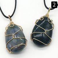 Collier Pendentif Goutte d'Eau en Cristal Naturel Agate Œil de Tigre Enroulé de Fil, Bijou Porte-Bonheur Guérison, Vente en Gros