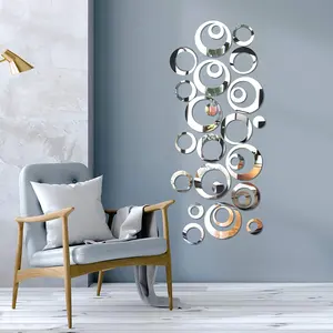 Pegatinas acrílicas circulares para espejo de pared, calcomanías de espejo extraíbles, bricolaje, decoración de pared de puntos redondos, murales para el hogar y el dormitorio