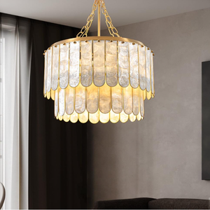 Faceted Gold Capiz <strong>Shell</strong> Chandelier for Dining Room Modern Pendant Lighting for Wedding Decorative Gold Pendant <strong>Light</strong> - Product Image 3