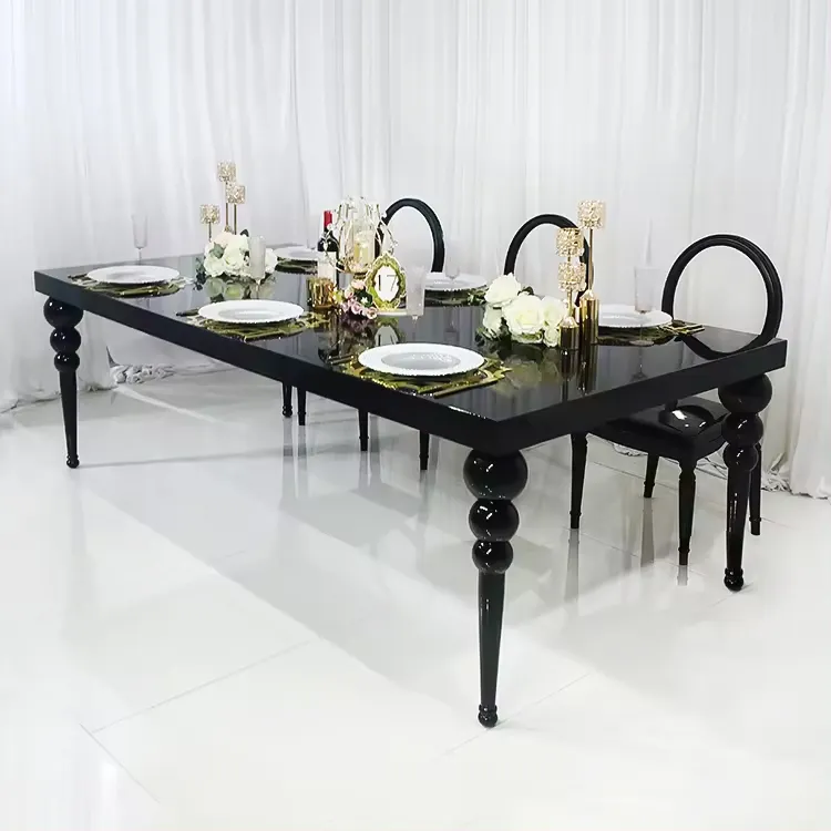 Mesa de banquete de acero inoxidable Rectángulo Negro MDF Mesa de boda para fiesta de eventos