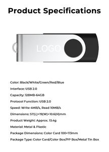 Promoción de Marca: Nueva Memoria USB 2.0 Giratoria con Logotipo Personalizado, 128MB-64GB, Metal y Plástico Multicolor, Garantía de 2 Años, Regalo Promocional - Product Image 4