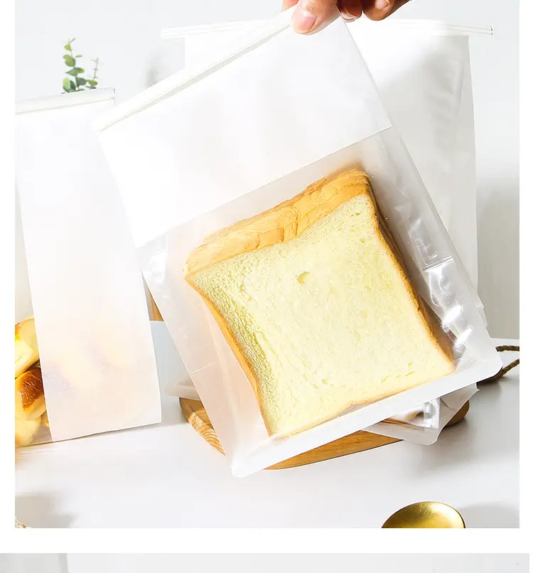 Kemasan Kantong Kertas Roti Bakar/Kue/Roti Kualitas Makanan dengan Tepi Digulung Oleh Kawat Besi