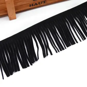 Bán buôn 50 mét da lộn màu đen da tua Fringe Trims cho Dresses trang trí