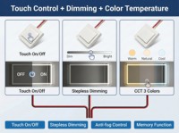 Miroir de salle de bain LED avec interrupteur tactile, DC12V 24V, gradation CCT, anti-buée, contrôle de mémoire pour miroir intelligent