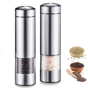 Moulin à sel et poivre électronique Burr Gravity à piles avec couvercle shaker pour broyage d'épices et d'herbes Logo personnalisé - Product Image 1