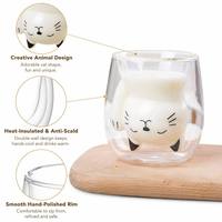 Tasse à café ou à thé en verre à double paroi avec poignée, motif chat mignon, cadeau créatif fait à la main, 200 ml