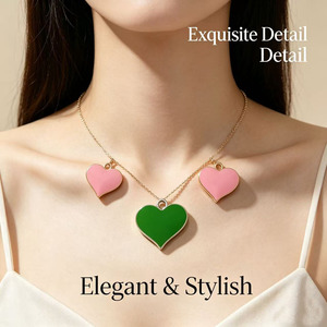 จี้รูปหัวใจโลหะผสมสังกะสีสีเขียวสีชมพูเครื่องประดับน่ารักสำหรับของขวัญทุกเพศ - Product Image 3
