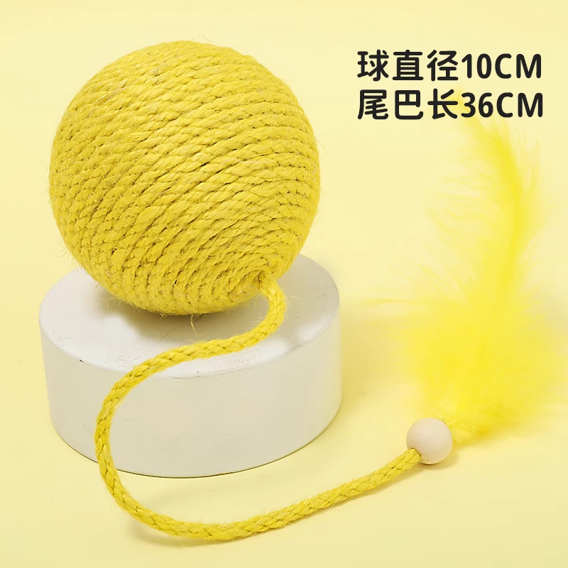 Corde longue, plume, boule de corde de chanvre (jaune)
