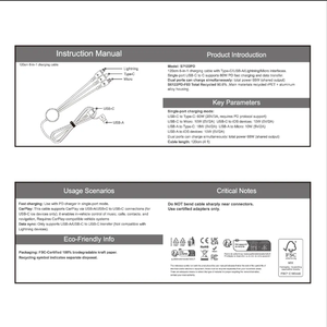 สายชาร์จไฟ LED 6-in-1 USB-C พร้อมไฟส่องสว่าง Micro USB 60W ป้องกันสายพันกัน ชาร์จเร็ว 120 ซม. - Product Image 6