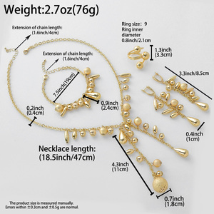 Bulk Textured Bead glamorous pendant necklace fashion drop earrings bracelet fine rings 18k gold plated fashion jewelry set - Product Image 6