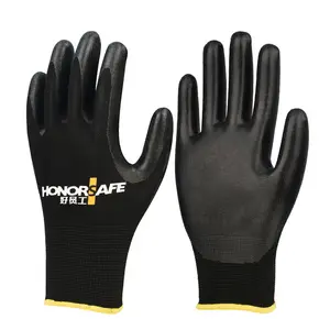 Рабочие нейлоновые защитные перчатки из ПУ кожи, 13 размеров, черные полиэфирные черные защитные рабочие перчатки с полиуретановым покрытием