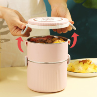 Boîte à lunch ronde empilable en acier inoxydable 304, récipient alimentaire étanche avec poignée et cuillère pour l'école, le bureau, le camping