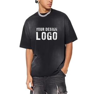 Camiseta de Hombre de Media Manga con Degradado de Color Estilo Americano, Informal, Vintage, Lavada, con Hombros Caídos, Talla Grande - Product Image 1