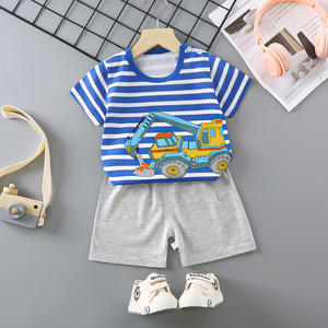 Ensembles de vêtements d'été décontractés pour bébés 2025 en gros, 100 % coton, à manches courtes avec motif de dessin animé, style décontracté - Product Image 4
