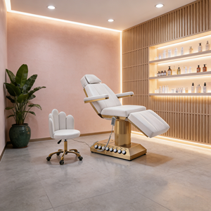 Electric Eyelash <b>Bed</b> PU Facial Treatment Chair Foot Control <b>LED</b> Lights for Beauty Salon Spa Use - Product Image 2