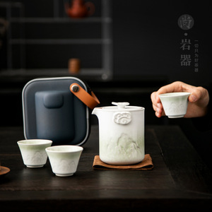 Travel <b>Tea</b> Set <b>Ceramic</b> One <b>Pot</b> Two Cups Portable Kung Fu <b>Tea</b> Cup Personal Use Lightweight New Chinese Style - Product Image 2