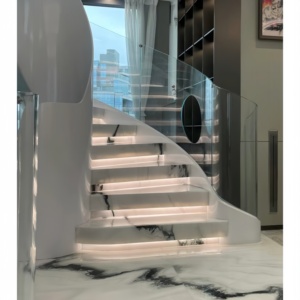 <span class=keywords><strong>Dalle</strong></span> de marbre courbée en marbre blanc Panda, moderne, minimaliste et luxueuse, rétroéclairée, pour sols et escaliers - Product Image 1