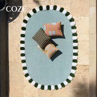 Tapis moderne antidérapant en laine de Nouvelle-Zélande à boucles, de forme elliptique spéciale, bleu, écologique, personnalisable pour salon