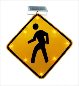 Pavement road safety sign solar powered pedestrian crossing LED flashing chevron traffic sign
