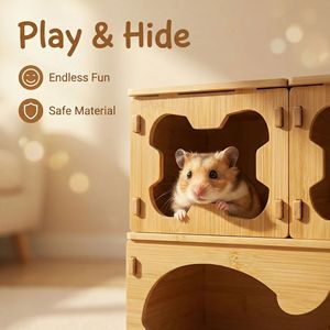 Casa de Bambú Natural de Dos Pisos para Hámsteres, Casa de Escondite Transpirable para Mascotas Pequeñas - Product Image 1