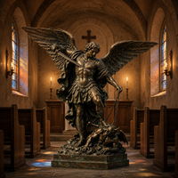 Statue grandeur nature de l'archange Michel vainquant le diable, sculpture religieuse en bronze coulé pour l'église, le jardin ou l'extérieur