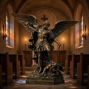 Statue grandeur nature de l'archange Michel vainquant le diable, sculpture religieuse en bronze coulé pour l'église, le jardin ou l'extérieur - Product Image 4