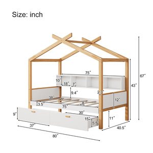 เตียงบ้านไม้สีขาวพร้อมลิ้นชักและชั้นวางหนังสือสำหรับห้องนอนเด็ก - Product Image 4