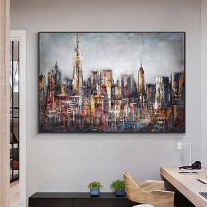 Astratta di grandi dimensioni City Building pittura 100% dipinto a mano pittura a olio su tela moderna Wall Art per la decorazione della casa - Product Image 6